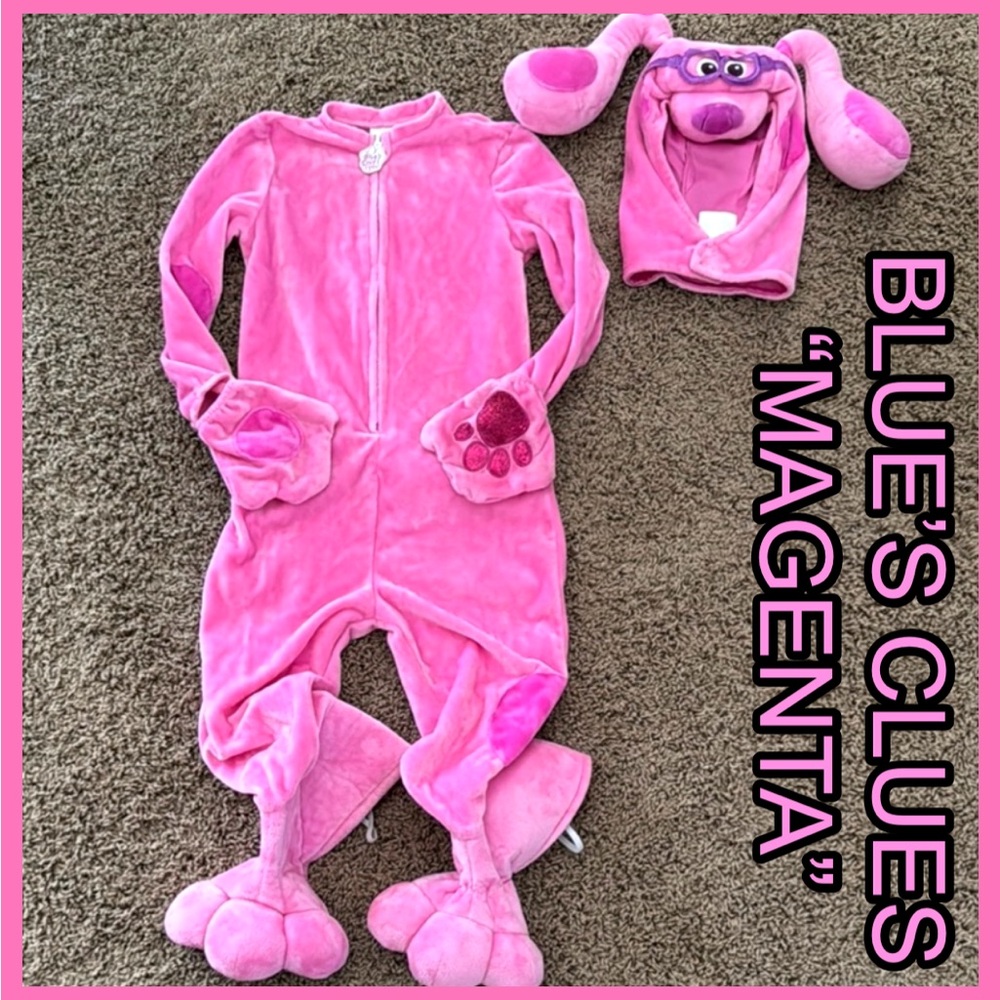 💕BLUE’S CLUES MAGENTA Pink Dog Halloween Costume with Hat SZ 3-4T